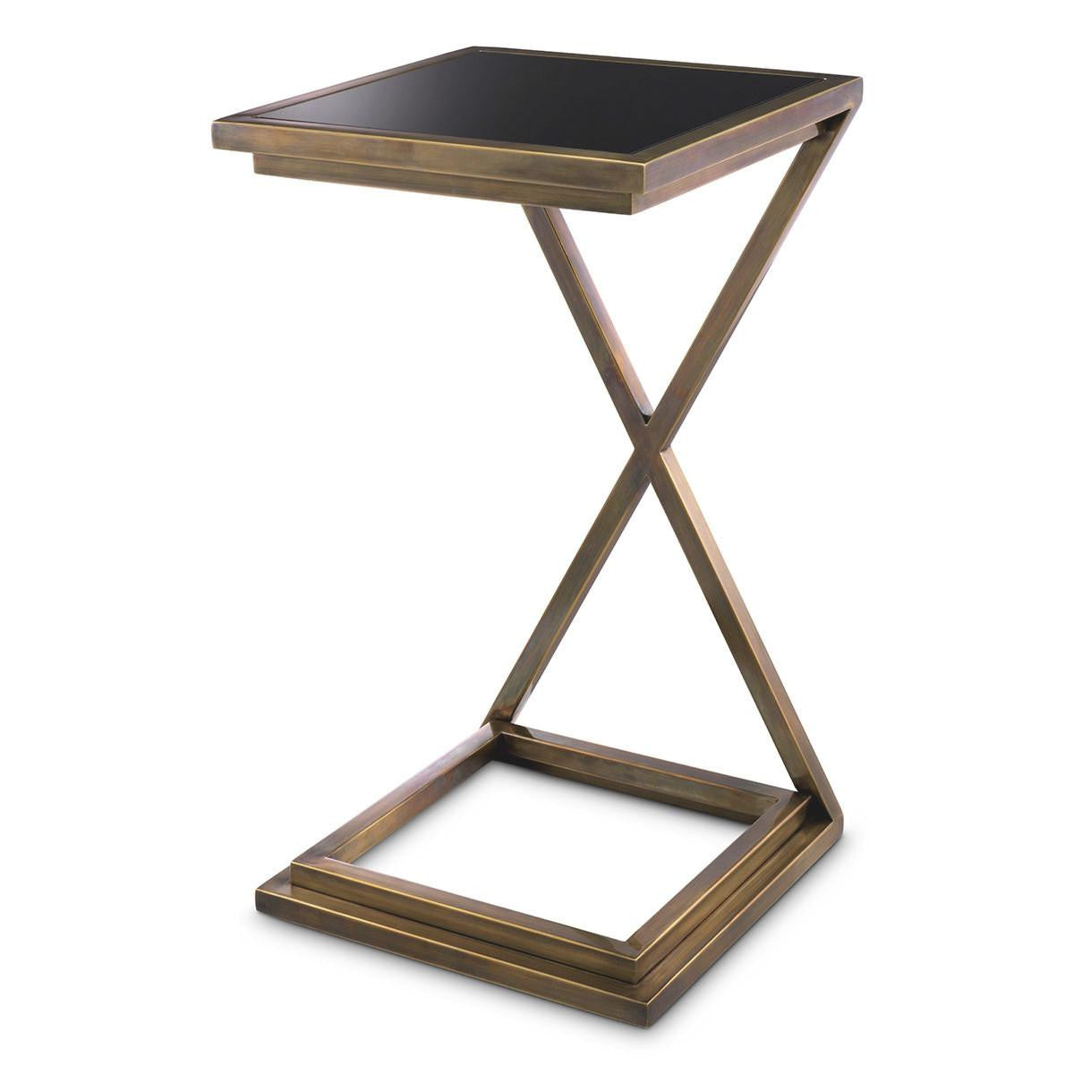 Eichholtz Cross Side Table, Vintage Brass, Black Glass, 23.62"H (115960 YV0J041UQ7)