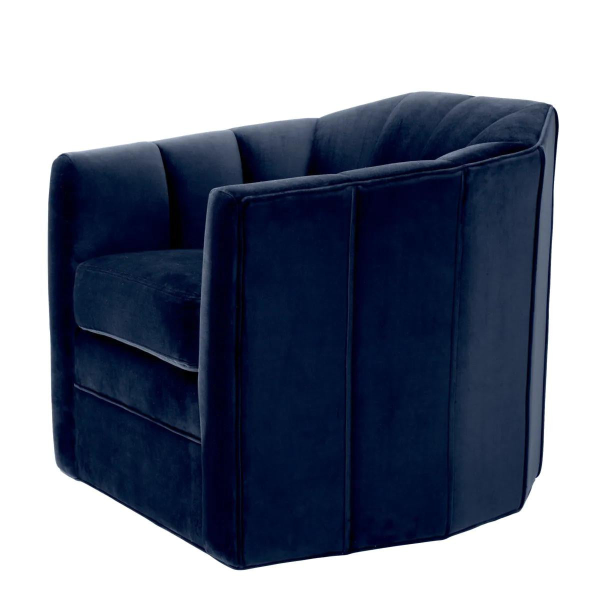 Eichholtz Delancey Swivel Chair, Savona Midnight Blue Velvet, 33.07"W (A112511 YV0J041VR3)