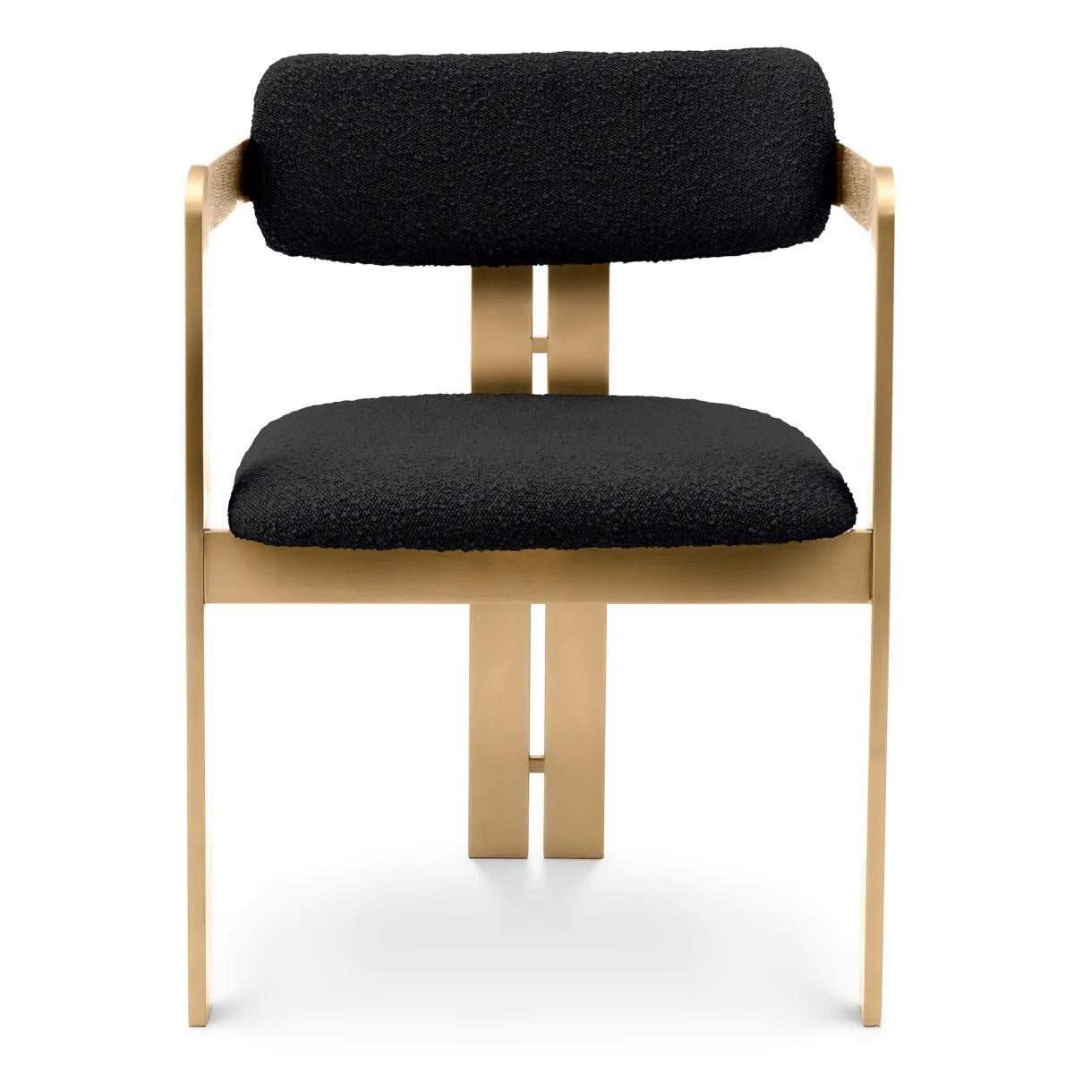Eichholtz Donato Dining Chair, Boucle Black Fabric, Brushed Brass, 31.5"H (A116347 YV0J03YX_X)