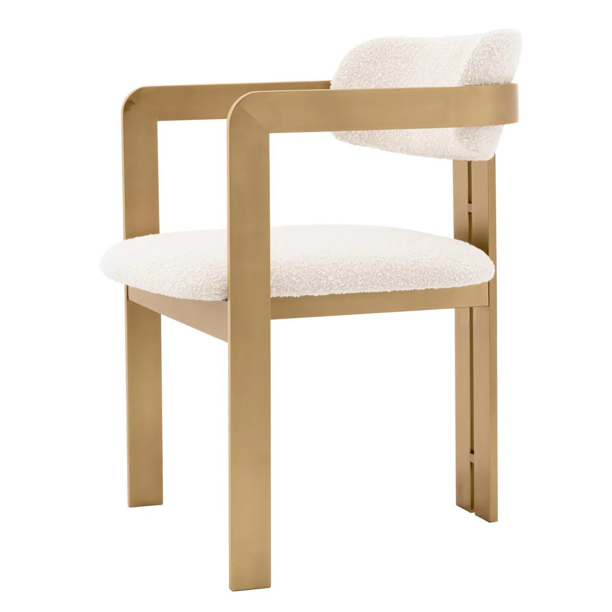Eichholtz Donato Dining Chair, Boucle Cream Fabric, Brushed Brass, 31.5"H (A113482 YV0J03YXXY)