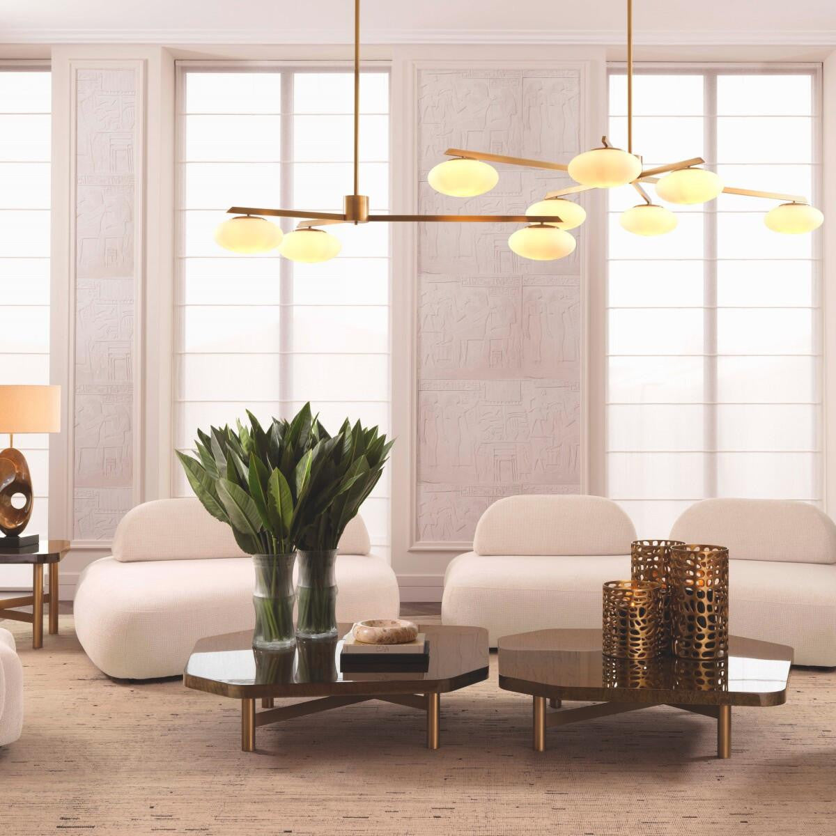 Eichholtz Evergreen Pendant, 3-Light, Small, Antique Brass, White Glass, 55.51"W (116123UL YV0J03YU3D)