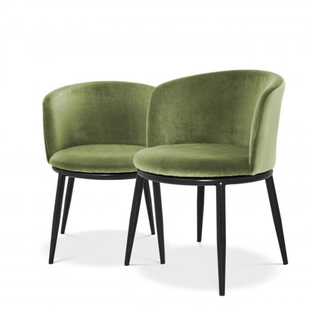 Eichholtz Filmore Dining Chair, Set of 2, Cameron Light Green Fabric, Black Legs, 29.13"H (A111996 YV0J03YXY3)