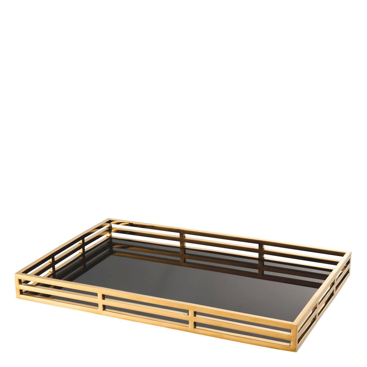 Eichholtz Giacomo Tray, Gold, Black Glass, 22.05"W (112883 YV0J041WQA)