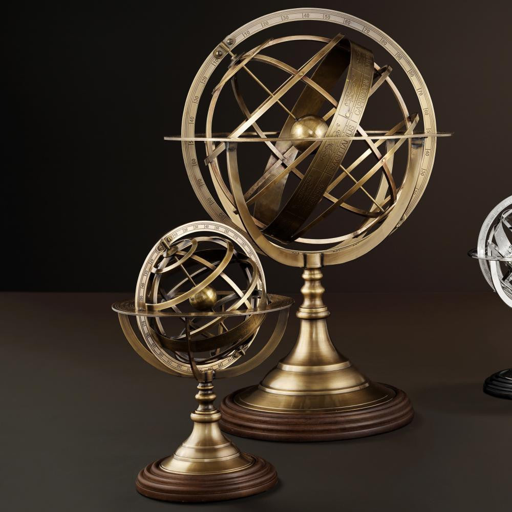 Eichholtz Globe Sculpture, Large, Antique Brass, Brown Base, 12.6"W (103790 YV0J03YY0C)