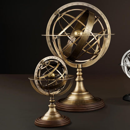 Eichholtz Globe Sculpture, Large, Antique Brass, Brown Base, 12.6"W (103790 YV0J03YY0C)