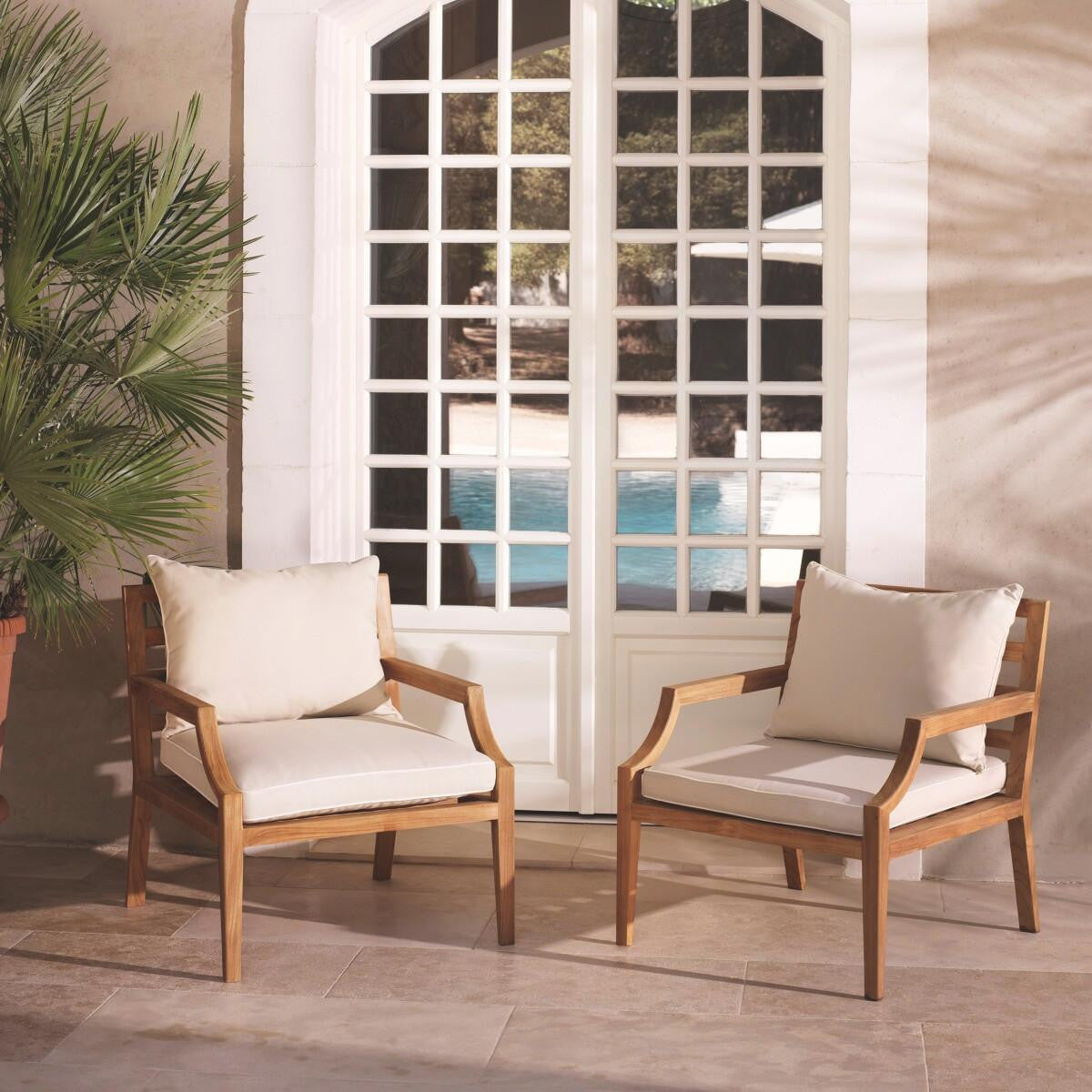 Eichholtz Hera Outdoor Armchair, Natural Teak, Off-White, 27.17"W (117349 YV0J041QVR)
