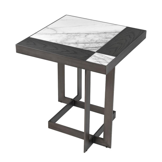 Eichholtz Hermoza Side Table, White Marble, Bronze, Mocha, 22.83"H (113381 YV0J041UQH)