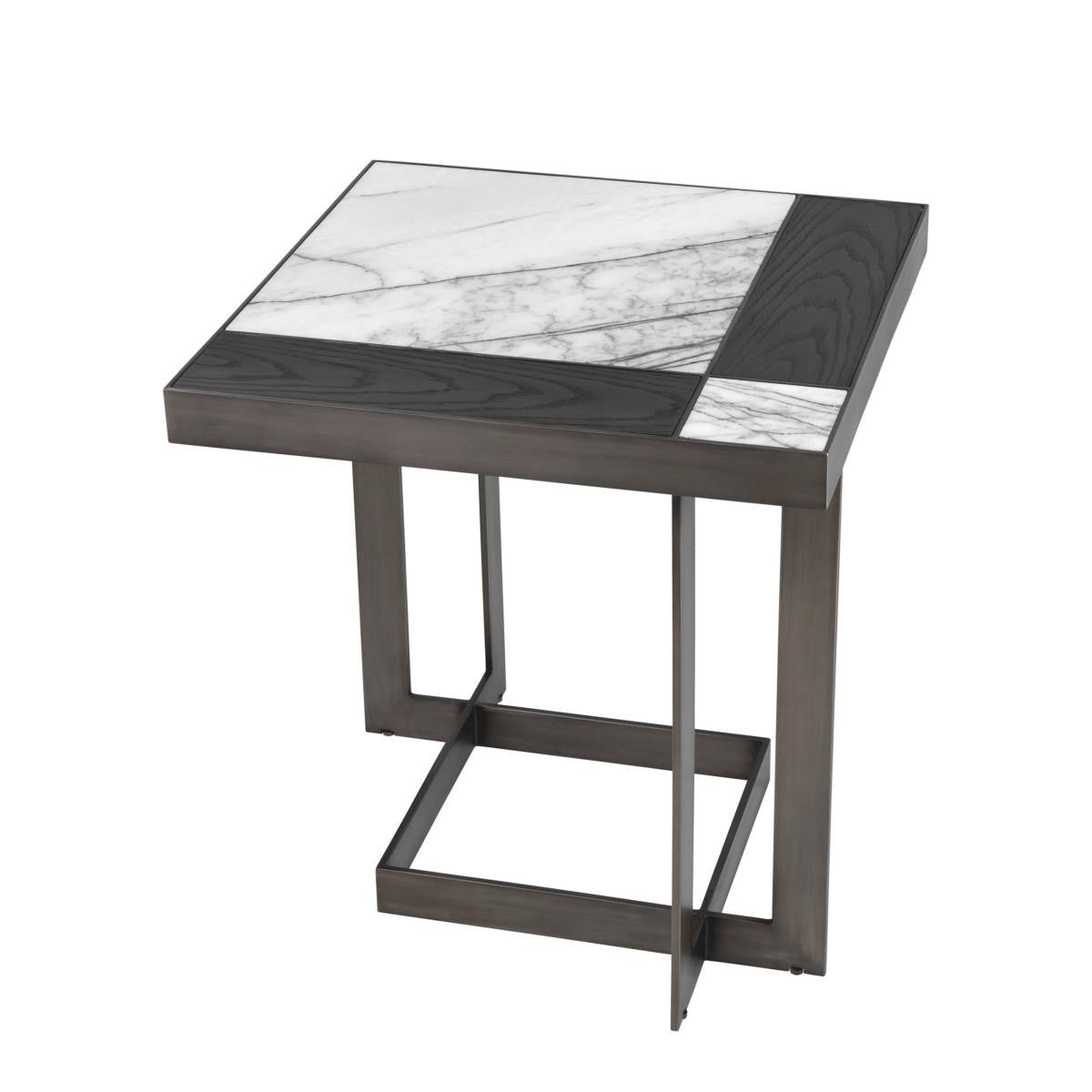 Eichholtz Hermoza Side Table, White Marble, Bronze, Mocha, 22.83"H (113381 YV0J041UQH)