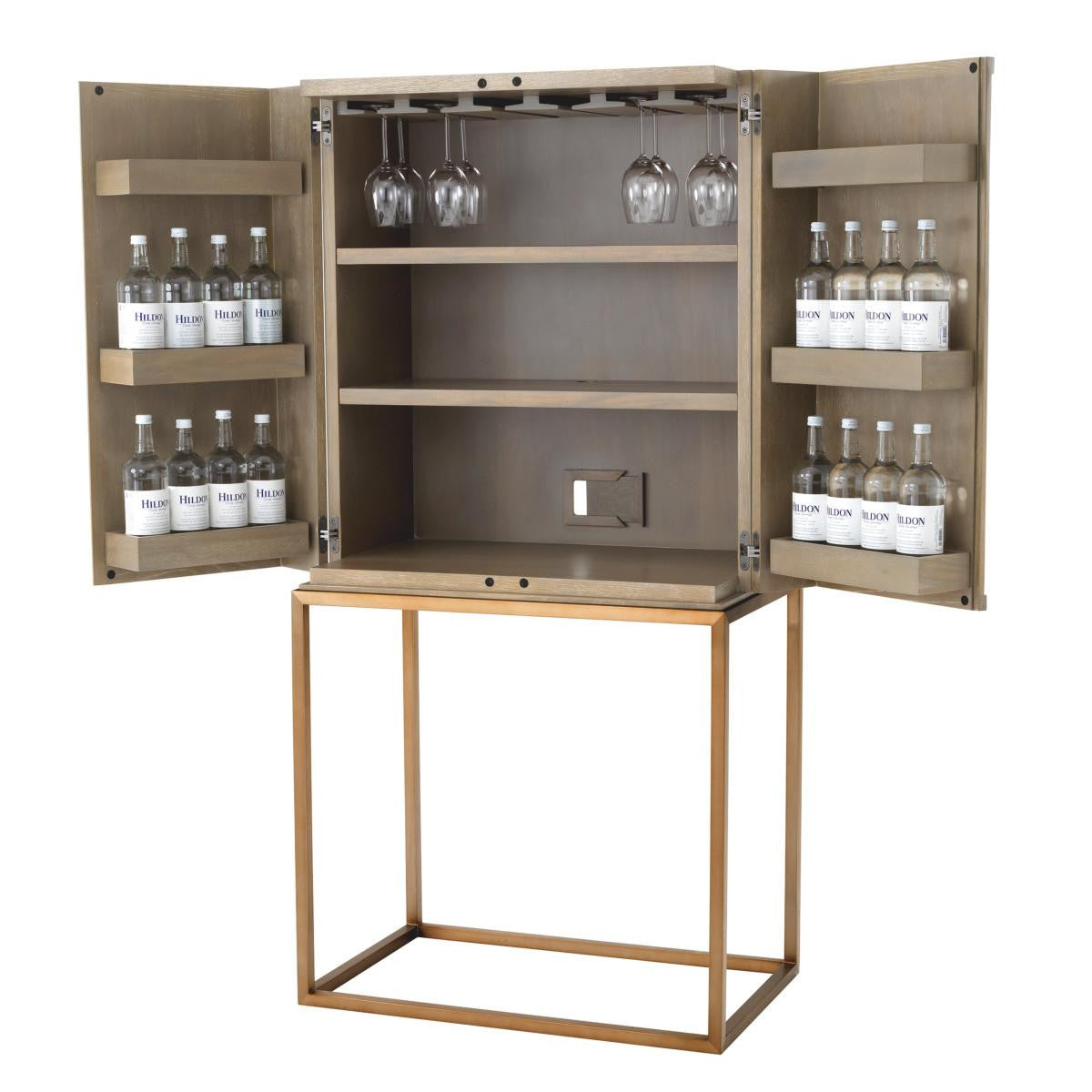 Eichholtz Highland Wine Cabinet, Washed Oak, Brushed Brass, 31.89"W (111464 YV0J041ZKZ)