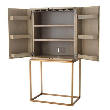 Eichholtz Highland Wine Cabinet, Washed Oak, Brushed Brass, 31.89"W (111464 YV0J041ZKZ)