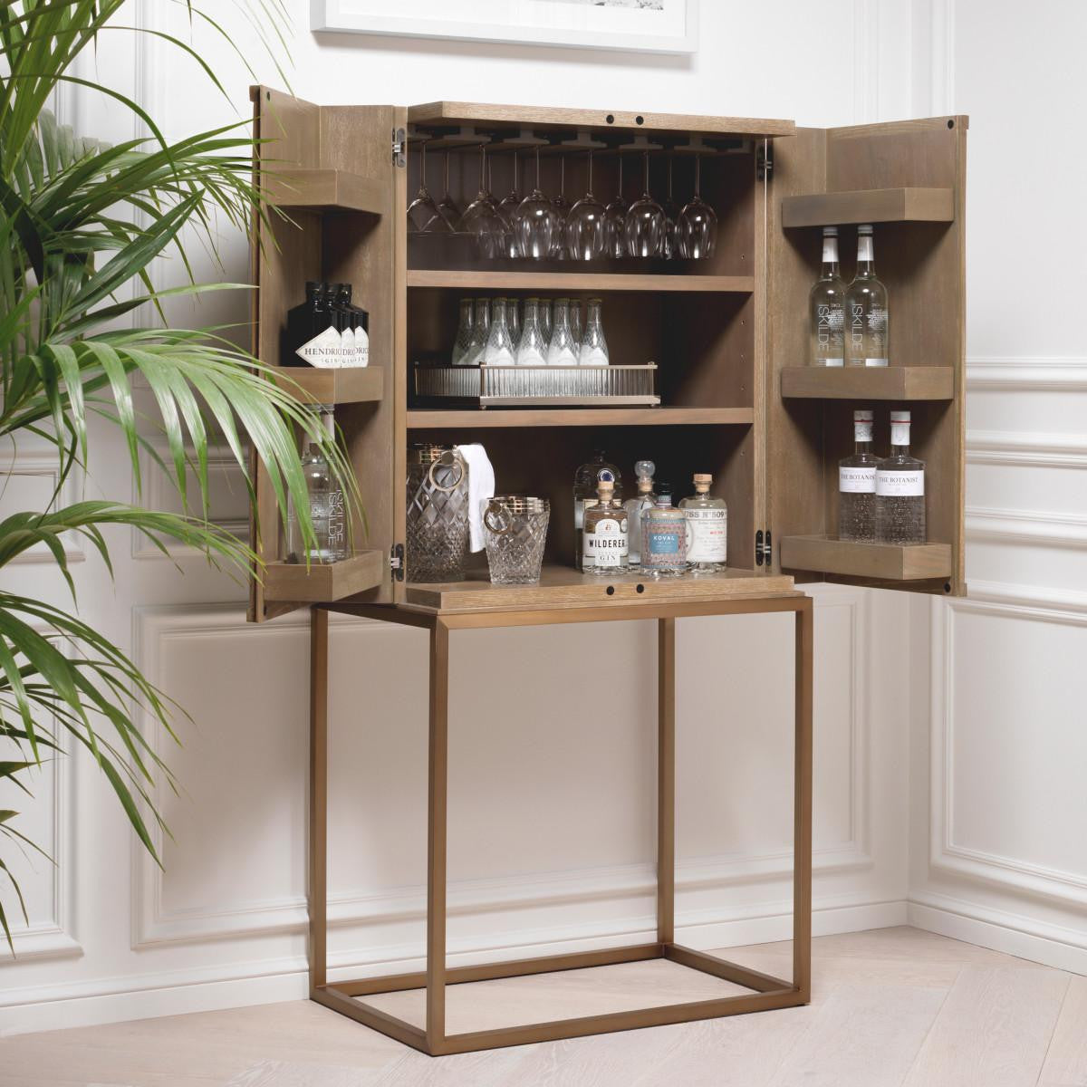 Eichholtz Highland Wine Cabinet, Washed Oak, Brushed Brass, 31.89"W (111464 YV0J041ZKZ)