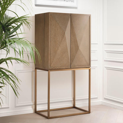 Eichholtz Highland Wine Cabinet, Washed Oak, Brushed Brass, 31.89"W (111464 YV0J041ZKZ)