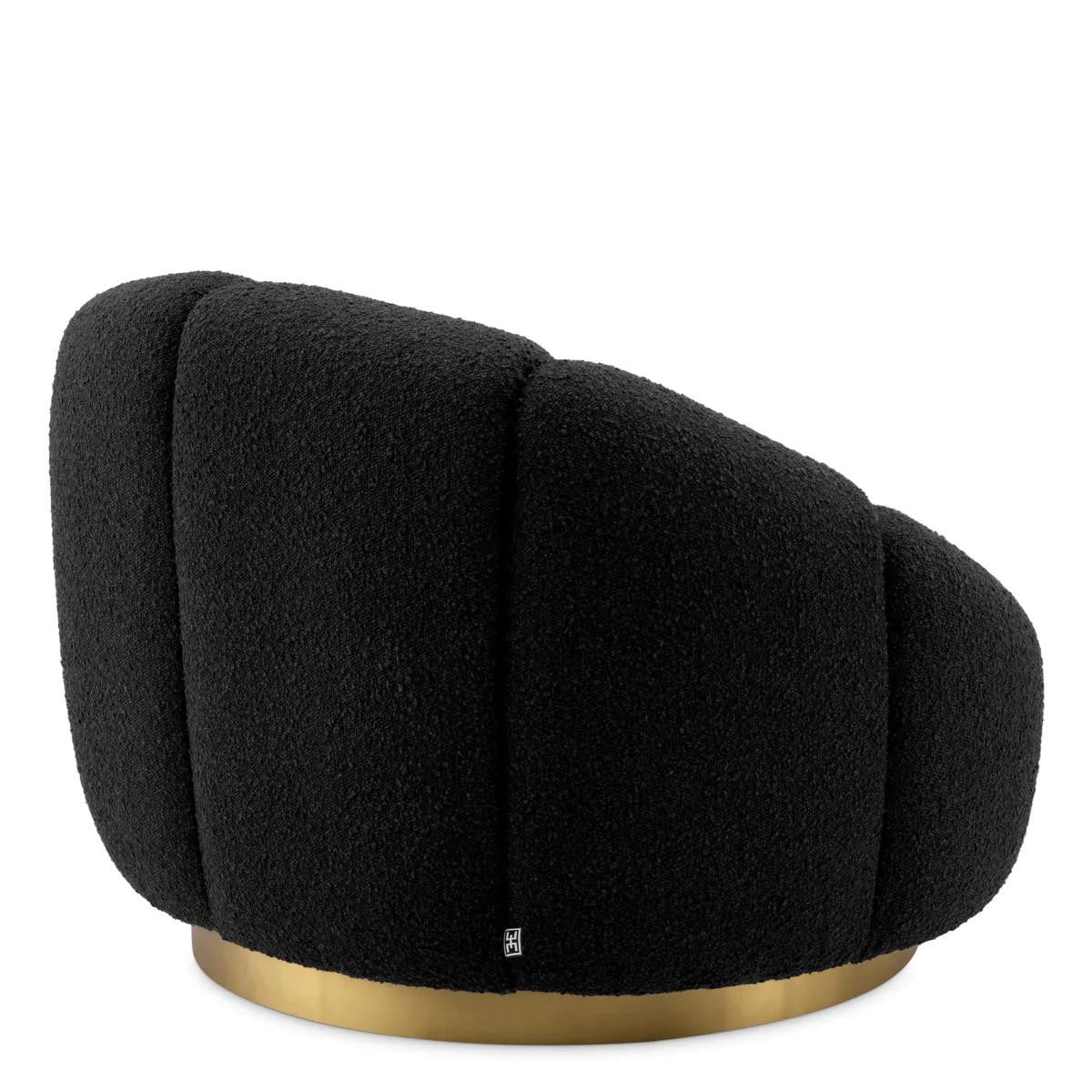 Eichholtz Inger Swivel Chair, Black Boucle Fabric, Brushed Brass, 37.4"W (A116617 YV0J041VR9)