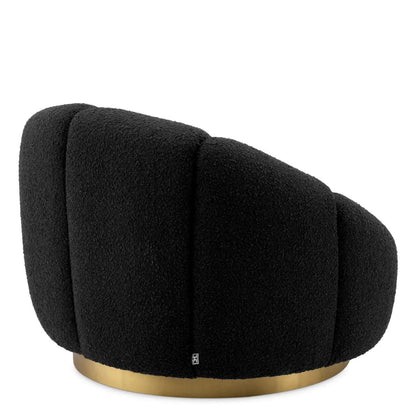 Eichholtz Inger Swivel Chair, Black Boucle Fabric, Brushed Brass, 37.4"W (A116617 YV0J041VR9)