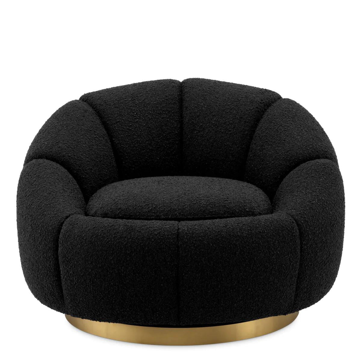 Eichholtz Inger Swivel Chair, Black Boucle Fabric, Brushed Brass, 37.4"W (A116617 YV0J041VR9)