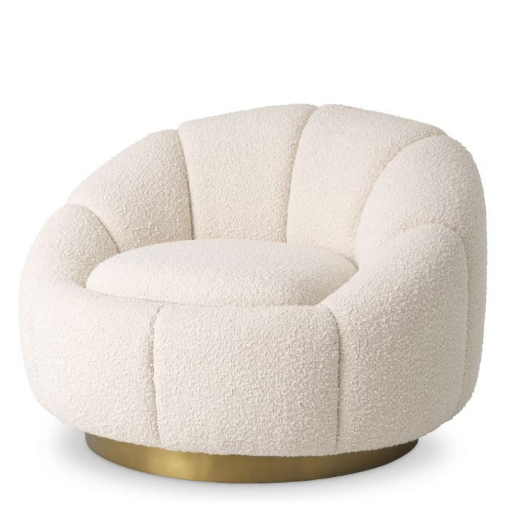 Eichholtz Inger Swivel Chair, Boucle Cream Fabric, Brushed Brass, 37.4"W (A115258 YV0J041VRA)
