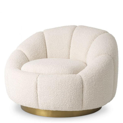 Eichholtz Inger Swivel Chair, Boucle Cream Fabric, Brushed Brass, 37.4"W (A115258 YV0J041VRA)