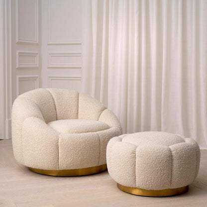Eichholtz Inger Swivel Chair, Boucle Cream Fabric, Brushed Brass, 37.4"W (A115258 YV0J041VRA)