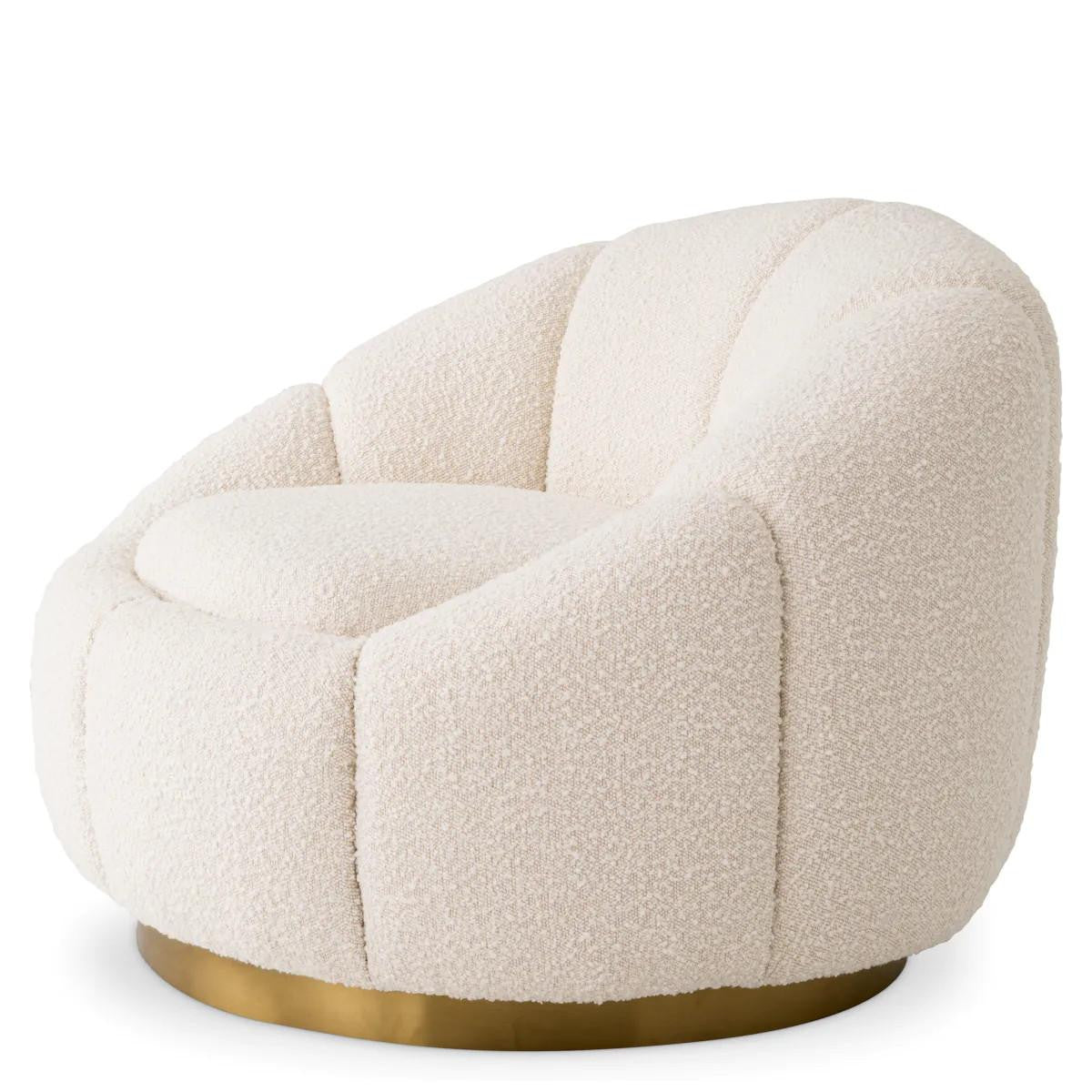 Eichholtz Inger Swivel Chair, Boucle Cream Fabric, Brushed Brass, 37.4"W (A115258 YV0J041VRA)