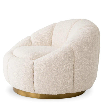 Eichholtz Inger Swivel Chair, Boucle Cream Fabric, Brushed Brass, 37.4"W (A115258 YV0J041VRA)