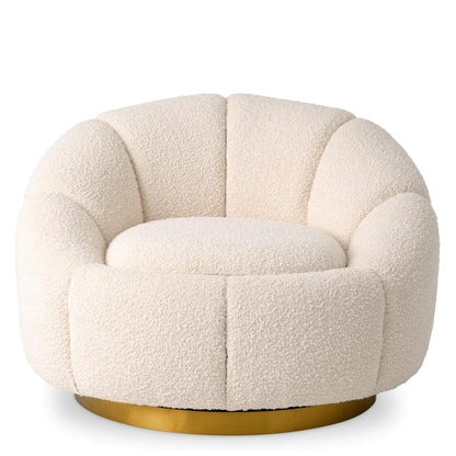 Eichholtz Inger Swivel Chair, Boucle Cream Fabric, Brushed Brass, 37.4"W (A115258 YV0J041VRA)