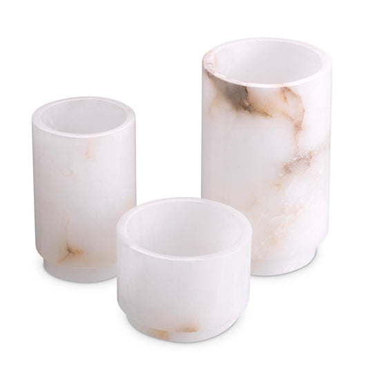 Eichholtz Leonidas Tea Light Candle Holder, Set of 3, Alabaster, Small:  5.12"W ; Medium:  3.94"W ; Large:  5.12"W (117507 YV0J041WP5)