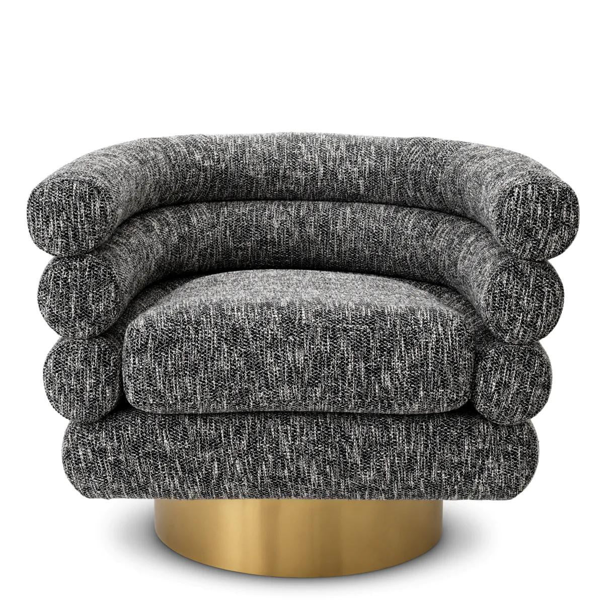 Eichholtz Maguire Swivel Chair, Cambon Black, Brushed Brass Base, 34.25"W (A115334 YV0J041VRD)