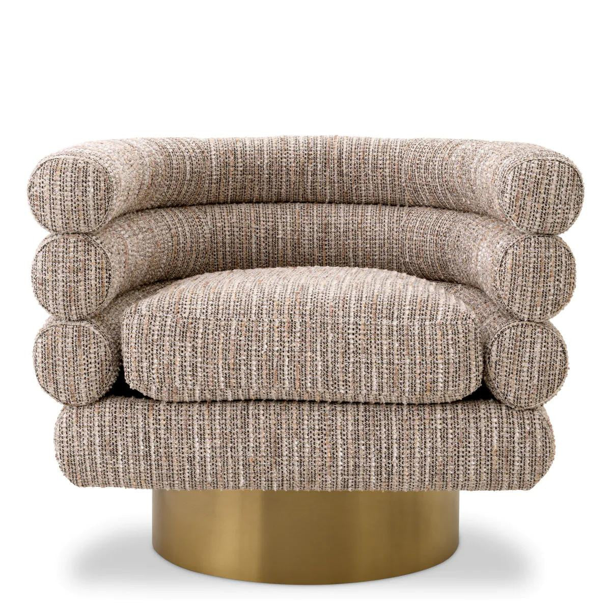 Eichholtz Maguire Swivel Chair, Mademoiselle Beige Fabric, Brushed Brass Base, 34.25"W (A115779 YV0J041VRE)
