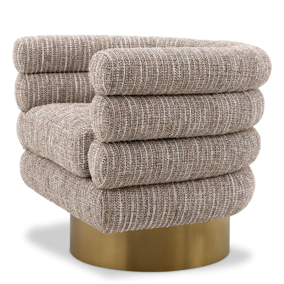 Eichholtz Maguire Swivel Chair, Mademoiselle Beige Fabric, Brushed Brass Base, 34.25"W (A115779 YV0J041VRE)
