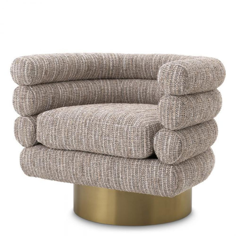 Eichholtz Maguire Swivel Chair, Mademoiselle Beige Fabric, Brushed Brass Base, 34.25"W (A115779 YV0J041VRE)