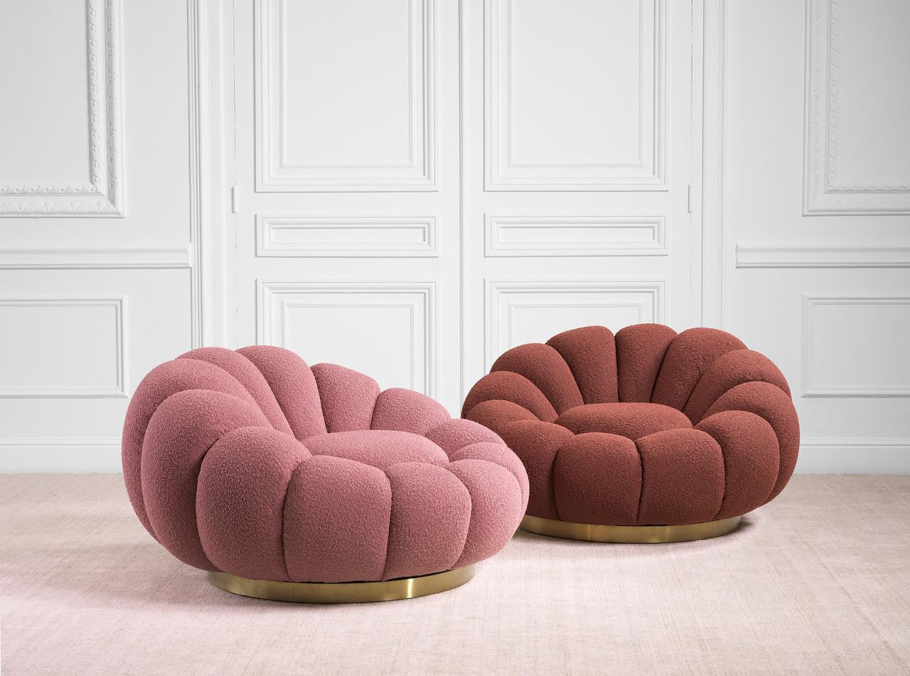 Eichholtz Mello Swivel Chair White, Brushed Brass