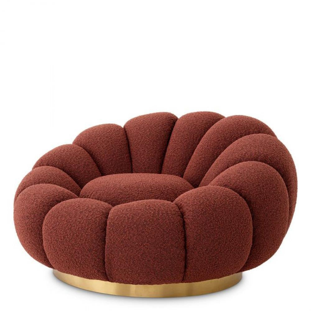 Eichholtz Mello Swivel Chair, Boucle Rouge Fabric, Brushed Brass Base, 45.28"W (A117102 YV0J041VRG)