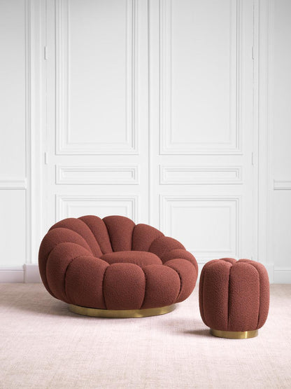 Eichholtz Mello Swivel Chair, Boucle Rouge Fabric, Brushed Brass Base, 45.28"W (A117102 YV0J041VRG)