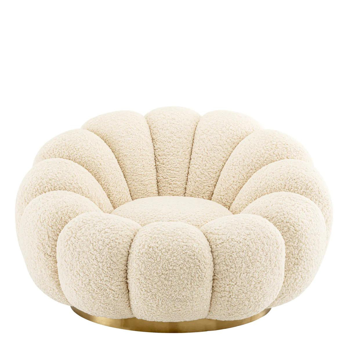 Eichholtz Mello Swivel Chair, White, Brushed Brass, 45.28"W (A116703 YV0J041VRJ)