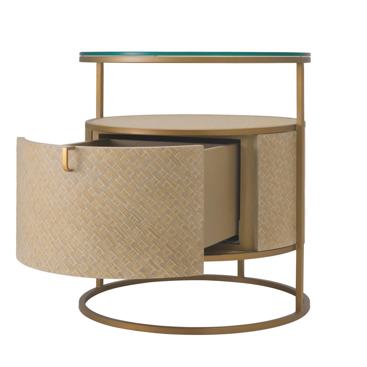 Eichholtz Napa Valley Nightstand, Tan, Brushed Brass, Clear Glass, 19.69"W (114776 YV0J03YQ36)