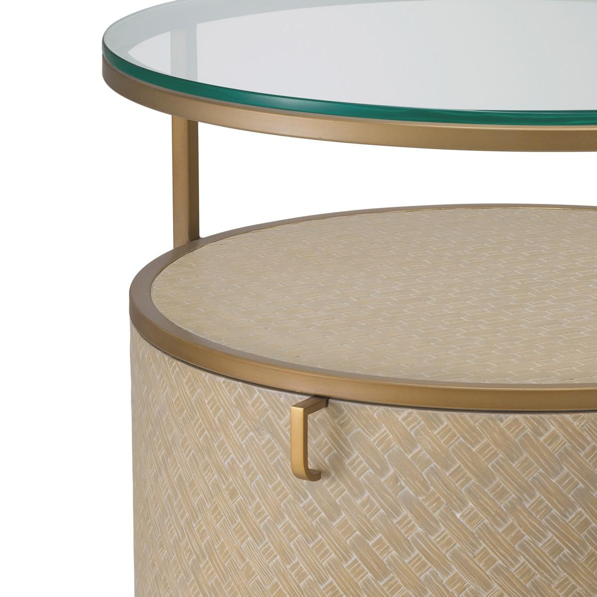 Eichholtz Napa Valley Nightstand, Tan, Brushed Brass, Clear Glass, 19.69"W (114776 YV0J03YQ36)