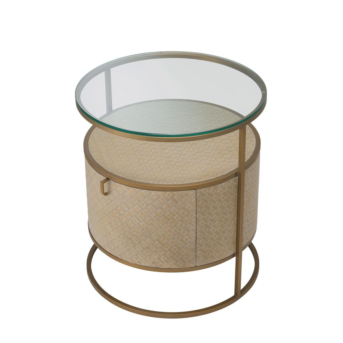 Eichholtz Napa Valley Nightstand, Tan, Brushed Brass, Clear Glass, 19.69"W (114776 YV0J03YQ36)