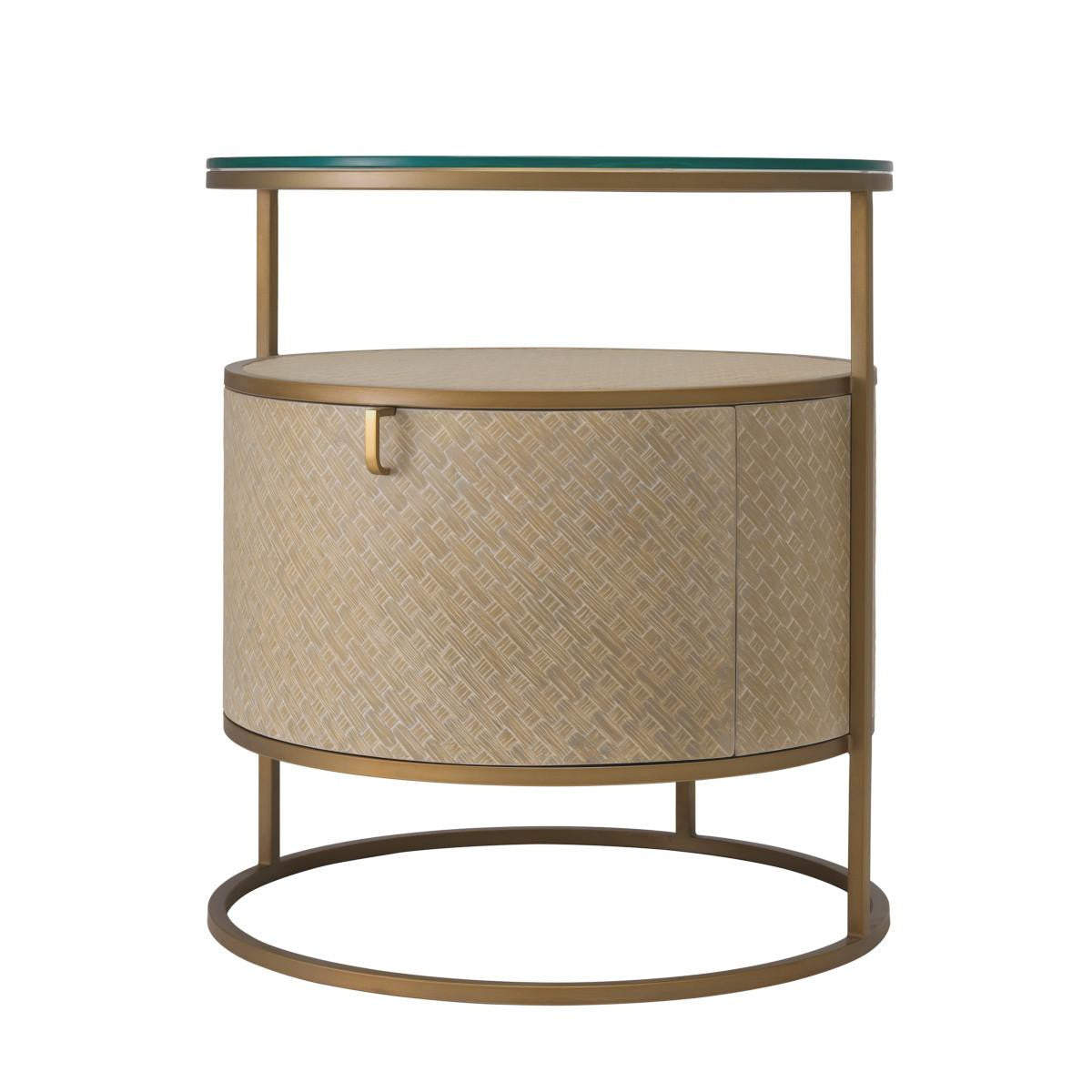 Eichholtz Napa Valley Nightstand, Tan, Brushed Brass, Clear Glass, 19.69"W (114776 YV0J03YQ36)