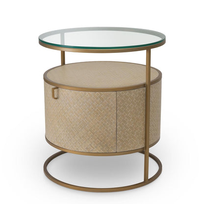 Eichholtz Napa Valley Nightstand, Tan, Brushed Brass, Clear Glass, 19.69"W (114776 YV0J03YQ36)