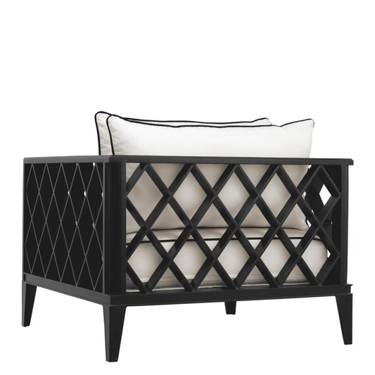 Eichholtz Ocean Club Outdoor Club Chair, White, Black Piping, Black Frame, 37.99"W (113621 YV0J041QVU)
