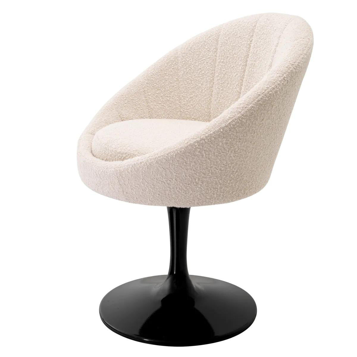 Eichholtz O'Neill Swivel Chair, Boucle Cream Fabric, Black Base, 26.38"W (A114953 YV0J03YXYJ)