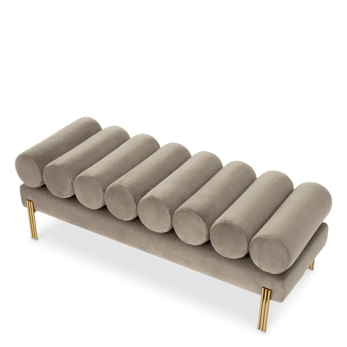 Eichholtz Oxley Bench, Savona Light Gray Velvet, Brushed Brass Legs, 51.18"W (A117005 YV0J03YQ3F)