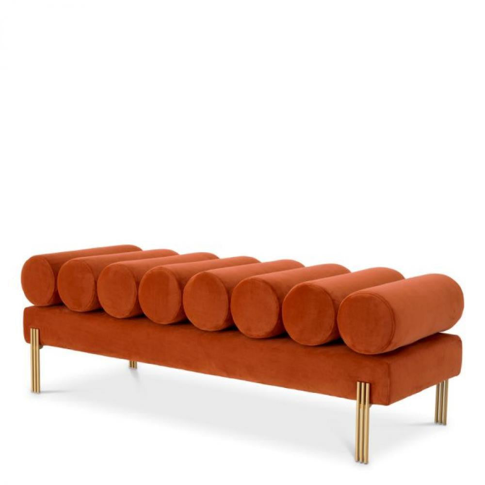 Eichholtz Oxley Bench, Savona Orange Velvet, Brushed Brass Legs, 51.18"W (A116559 YV0J03YQ3G)