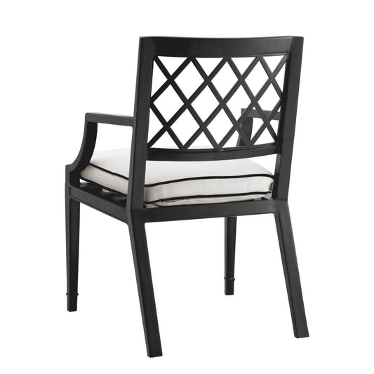 Eichholtz Paladium Outdoor Armchair, White, Black Piping, Black Frame, 23.62"W (113619 YV0J041RRM)
