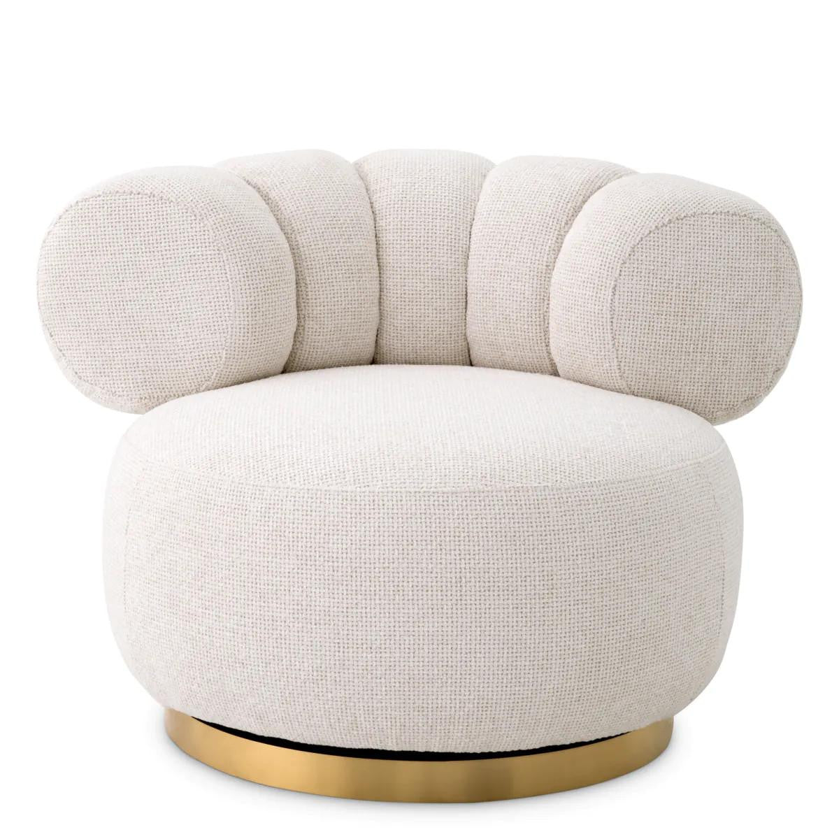 Eichholtz Phedra Swivel Chair, Lyssa Off-White Fabric, Brushed Brass Base, 36.61"W (A117661 YV0J041VRT)