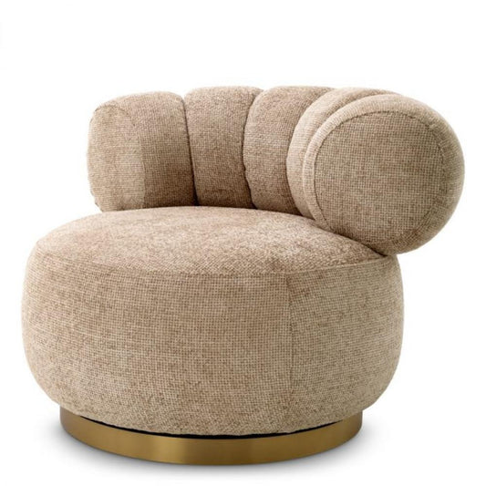 Eichholtz Phedra Swivel Chair, Lyssa Sand Fabric, Brushed Brass Base, 36.61"W (A116675 YV0J041VRU)