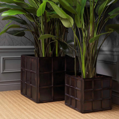 Eichholtz Grid S Planter - Antique Bronze