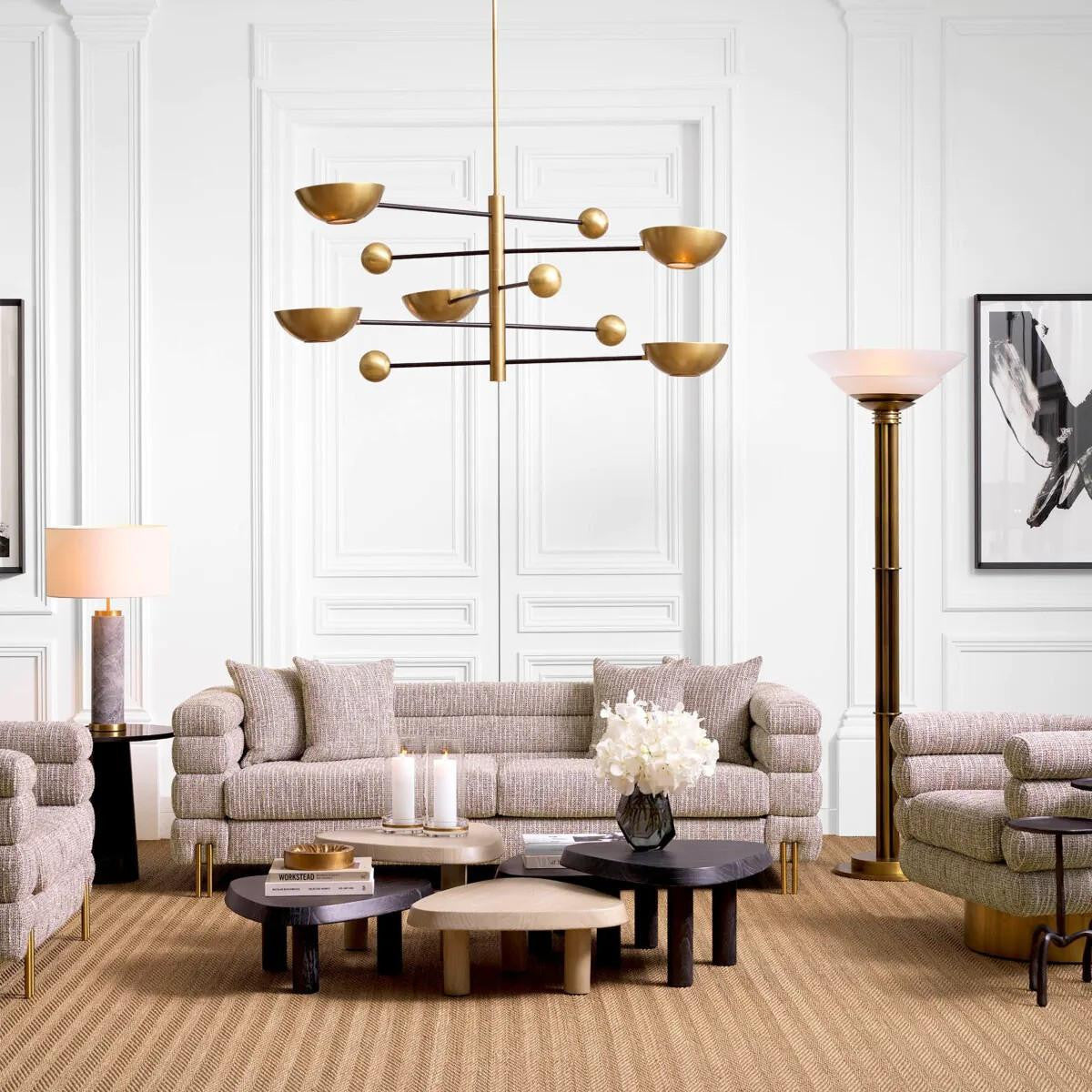 Eichholtz Salinas Chandelier, 5-Light, Antique Brass, Black, Antique Brass Shade, 55.12"W (115245UL YV0J03YV0L)