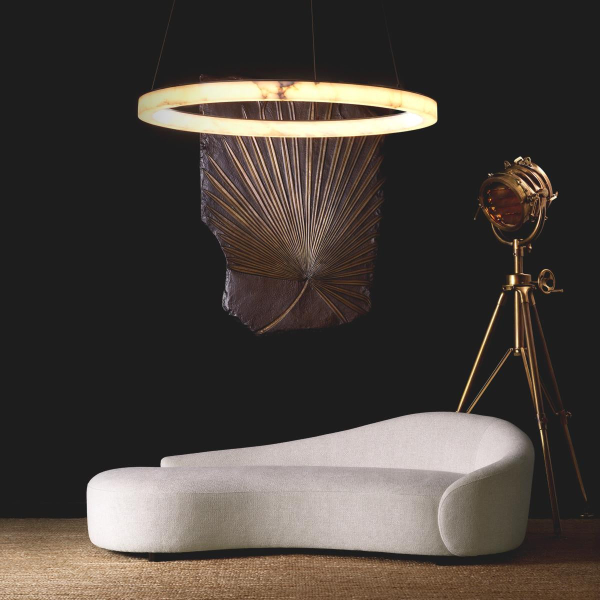 Eichholtz Sankt Chandelier, 1-Light, Large, LED Integrated, Alabaster, Bronze, 39.37"W (117048UL YV0J03YV0M)