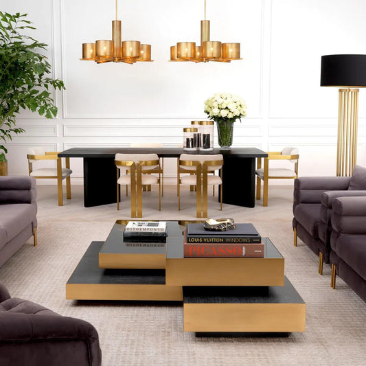 Eichholtz Shelton Coffee Table, Black, Brushed Brass, Charcoal Gray, 48.82"W (114433 ), Eichholtz 114433 YV0J03YVZV